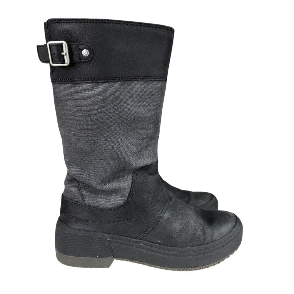 Merrell Tall Boots 6 Women Haven Black Gray Leather Waterproof Mid Calf Workwear - Picture 2 of 13